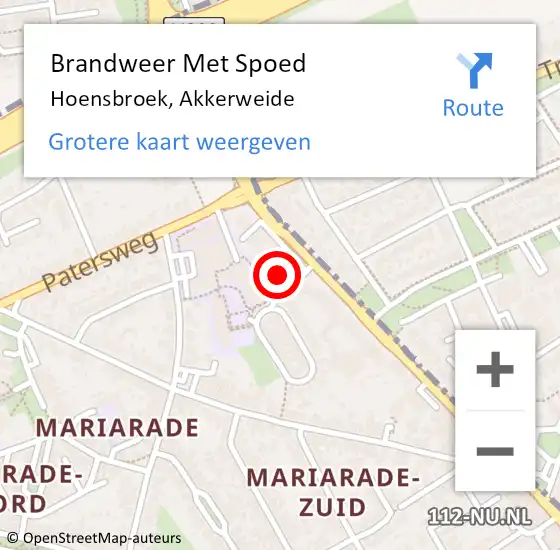 Locatie op kaart van de 112 melding: Brandweer Met Spoed Naar Hoensbroek, Akkerweide op 28 april 2022 17:24