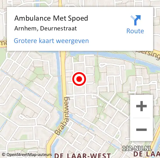 Locatie op kaart van de 112 melding: Ambulance Met Spoed Naar Arnhem, Deurnestraat op 28 april 2022 18:18