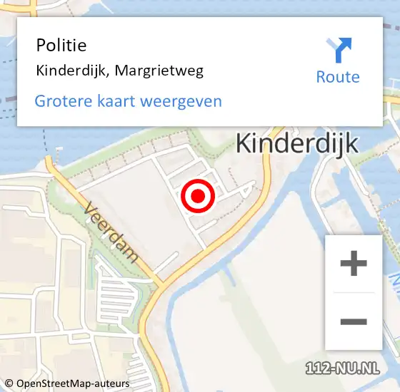 Locatie op kaart van de 112 melding: Politie Kinderdijk, Margrietweg op 28 april 2022 19:28
