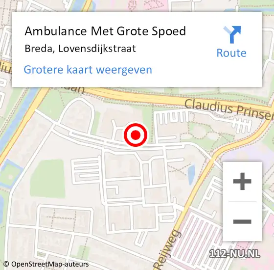Locatie op kaart van de 112 melding: Ambulance Met Grote Spoed Naar Breda, Lovensdijkstraat op 28 april 2022 19:30