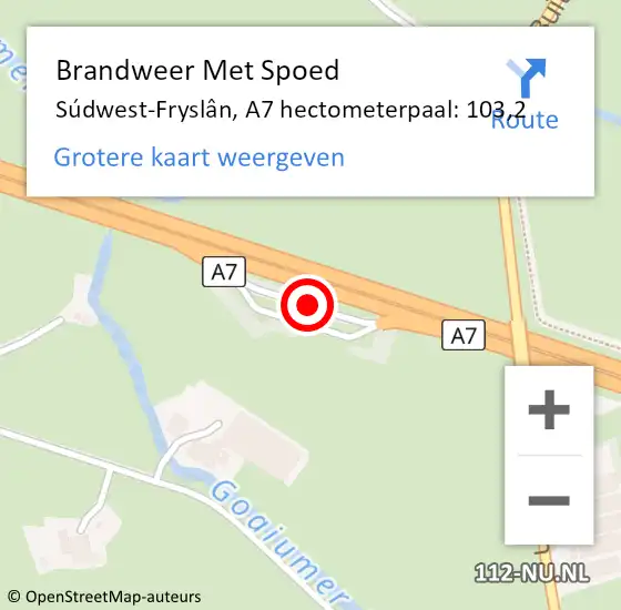 Locatie op kaart van de 112 melding: Brandweer Met Spoed Naar Súdwest-Fryslân, A7 hectometerpaal: 103,2 op 28 april 2022 21:11