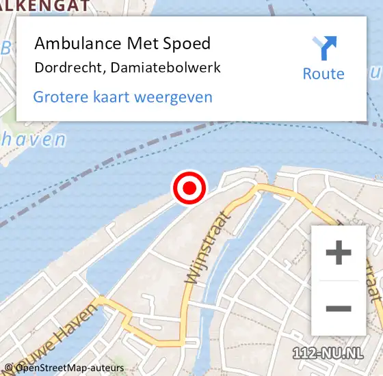 Locatie op kaart van de 112 melding: Ambulance Met Spoed Naar Dordrecht, Damiatebolwerk op 29 april 2022 00:20