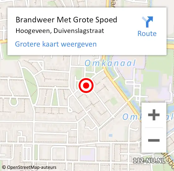 Locatie op kaart van de 112 melding: Brandweer Met Grote Spoed Naar Hoogeveen, Duivenslagstraat op 29 april 2022 01:20