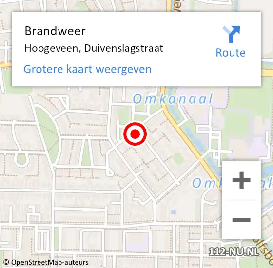 Locatie op kaart van de 112 melding: Brandweer Hoogeveen, Duivenslagstraat op 29 april 2022 01:23