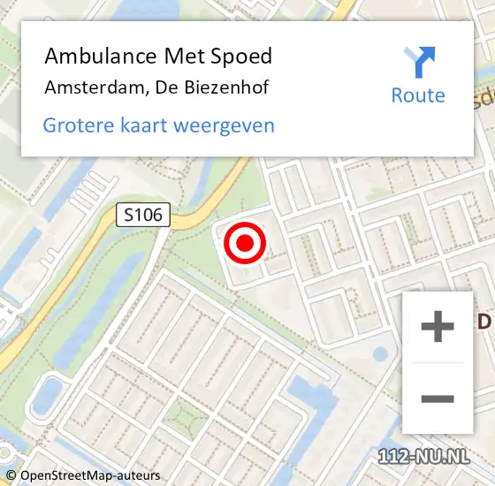 Locatie op kaart van de 112 melding: Ambulance Met Spoed Naar Amsterdam, De Biezenhof op 29 april 2022 02:38