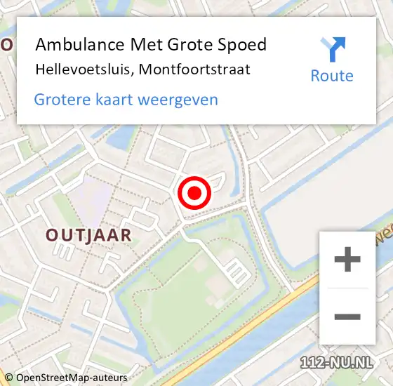 Locatie op kaart van de 112 melding: Ambulance Met Grote Spoed Naar Hellevoetsluis, Montfoortstraat op 29 april 2022 04:49