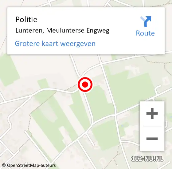 Locatie op kaart van de 112 melding: Politie Lunteren, Meulunterse Engweg op 29 april 2022 07:13
