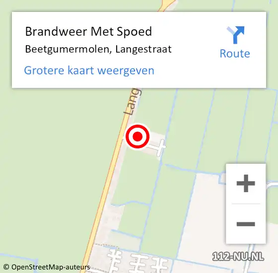 Locatie op kaart van de 112 melding: Brandweer Met Spoed Naar Beetgumermolen, Langestraat op 15 juli 2014 21:58