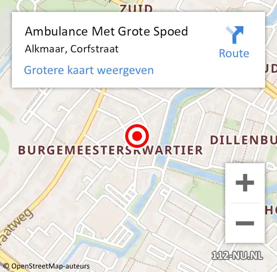 Locatie op kaart van de 112 melding: Ambulance Met Grote Spoed Naar Alkmaar, Corfstraat op 29 april 2022 11:05