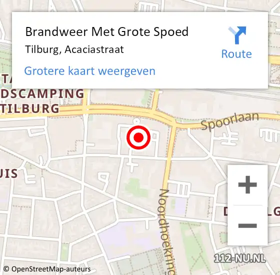 Locatie op kaart van de 112 melding: Brandweer Met Grote Spoed Naar Tilburg, Acaciastraat op 29 april 2022 13:07