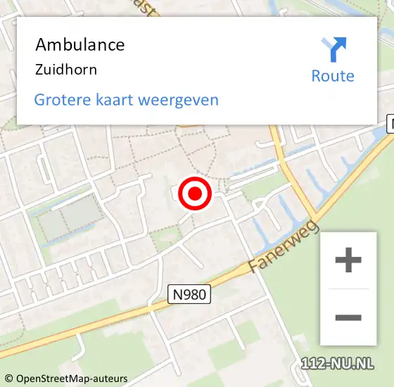 Locatie op kaart van de 112 melding: Ambulance Zuidhorn op 29 april 2022 15:46
