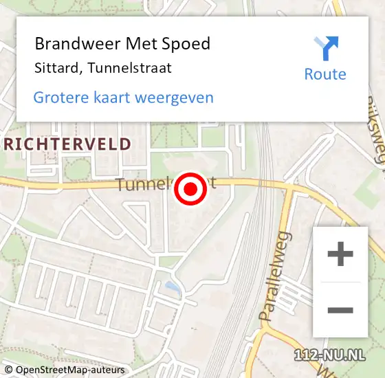 Locatie op kaart van de 112 melding: Brandweer Met Spoed Naar Sittard, Tunnelstraat op 29 april 2022 16:36