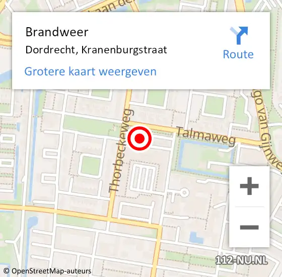 Locatie op kaart van de 112 melding: Brandweer Dordrecht, Kranenburgstraat op 29 april 2022 21:49