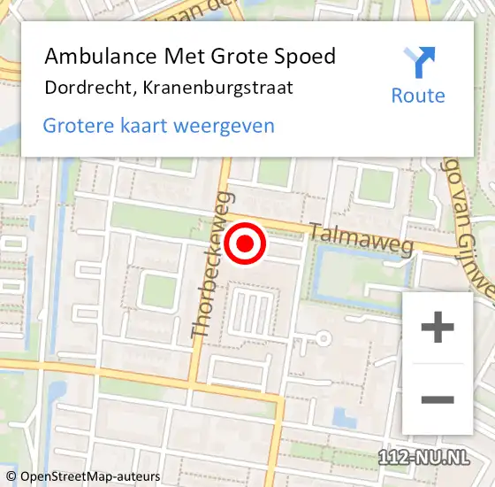 Locatie op kaart van de 112 melding: Ambulance Met Grote Spoed Naar Dordrecht, Kranenburgstraat op 29 april 2022 22:00