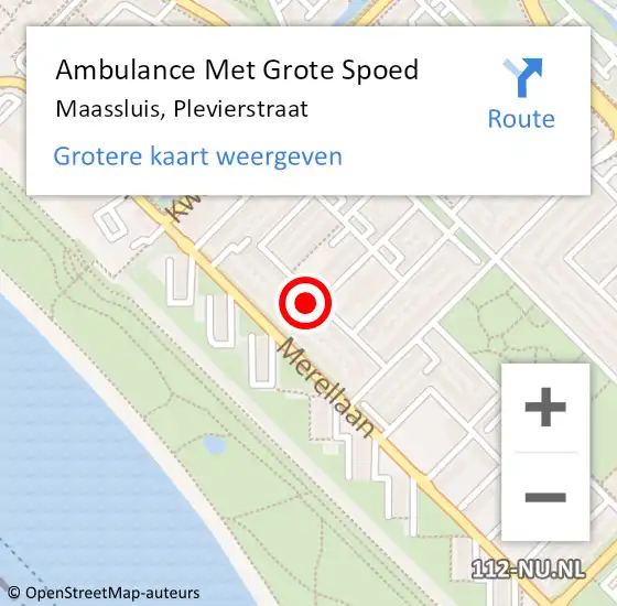 Locatie op kaart van de 112 melding: Ambulance Met Grote Spoed Naar Maassluis, Plevierstraat op 30 april 2022 03:29