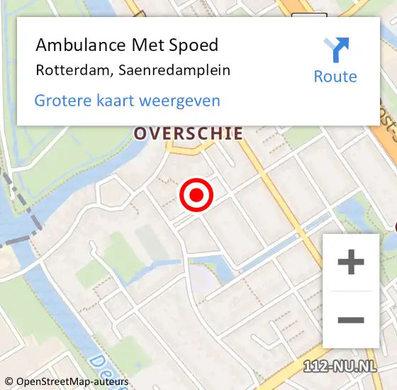 Locatie op kaart van de 112 melding: Ambulance Met Spoed Naar Rotterdam, Saenredamplein op 30 april 2022 09:04