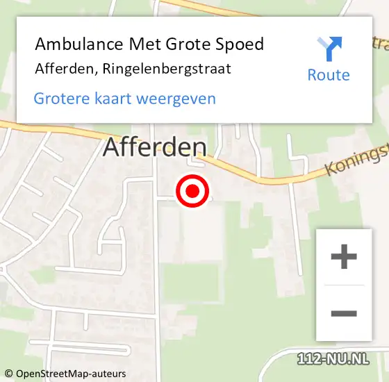Locatie op kaart van de 112 melding: Ambulance Met Grote Spoed Naar Afferden, Ringelenbergstraat op 30 april 2022 10:46