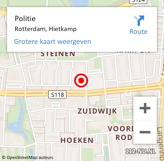 Locatie op kaart van de 112 melding: Politie Rotterdam, Hietkamp op 30 april 2022 11:02