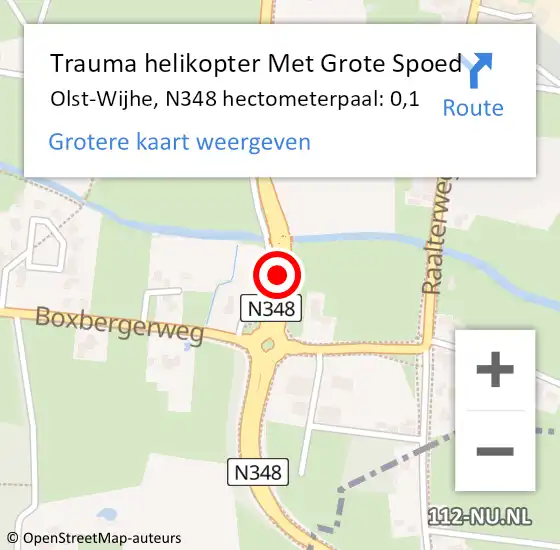 Locatie op kaart van de 112 melding: Trauma helikopter Met Grote Spoed Naar Olst-Wijhe, N348 hectometerpaal: 0,1 op 30 april 2022 14:42