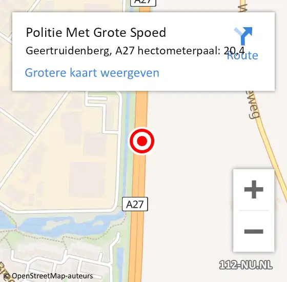 Locatie op kaart van de 112 melding: Politie Met Grote Spoed Naar Geertruidenberg, A27 hectometerpaal: 20,4 op 30 april 2022 15:03