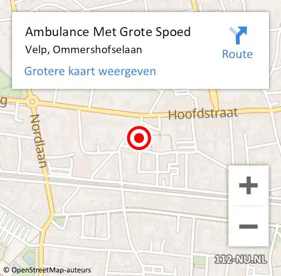 Locatie op kaart van de 112 melding: Ambulance Met Grote Spoed Naar Velp, Ommershofselaan op 30 april 2022 16:08