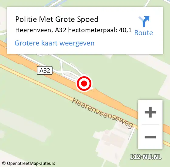 Locatie op kaart van de 112 melding: Politie Met Grote Spoed Naar Heerenveen, A32 hectometerpaal: 40,1 op 30 april 2022 20:37