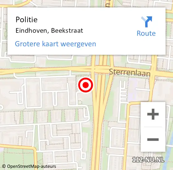 Locatie op kaart van de 112 melding: Politie Eindhoven, Beekstraat op 1 mei 2022 01:04