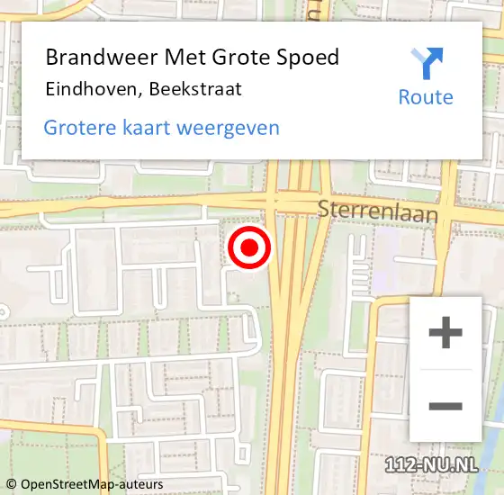 Locatie op kaart van de 112 melding: Brandweer Met Grote Spoed Naar Eindhoven, Beekstraat op 1 mei 2022 01:05
