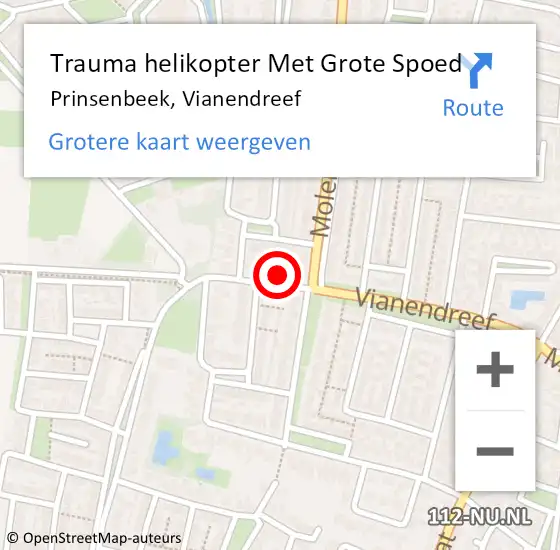 Locatie op kaart van de 112 melding: Trauma helikopter Met Grote Spoed Naar Prinsenbeek, Vianendreef op 1 mei 2022 01:58