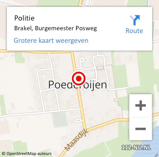 Locatie op kaart van de 112 melding: Politie Brakel, Burgemeester Posweg op 1 mei 2022 02:40