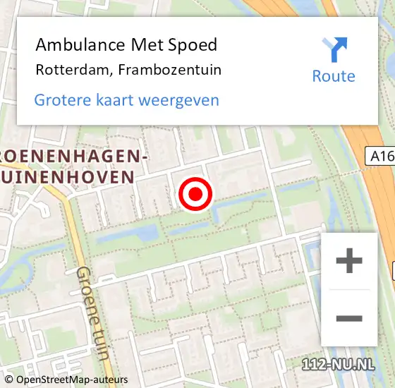Locatie op kaart van de 112 melding: Ambulance Met Spoed Naar Rotterdam, Frambozentuin op 1 mei 2022 07:41