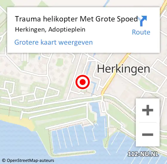 Locatie op kaart van de 112 melding: Trauma helikopter Met Grote Spoed Naar Herkingen, Adoptieplein op 1 mei 2022 08:17