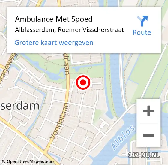 Locatie op kaart van de 112 melding: Ambulance Met Spoed Naar Alblasserdam, Roemer Visscherstraat op 1 mei 2022 11:51