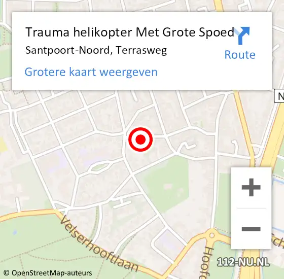 Locatie op kaart van de 112 melding: Trauma helikopter Met Grote Spoed Naar Santpoort-Noord, Terrasweg op 1 mei 2022 11:58