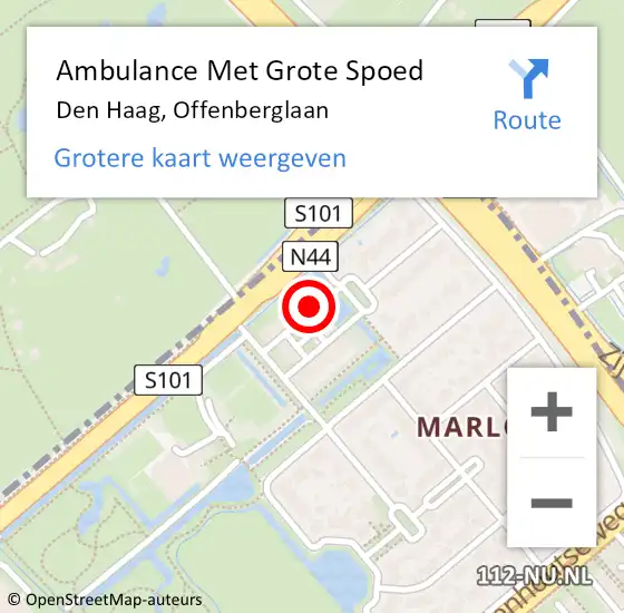 Locatie op kaart van de 112 melding: Ambulance Met Grote Spoed Naar Den Haag, Offenberglaan op 1 mei 2022 12:16