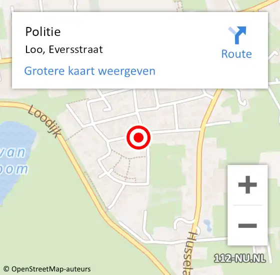 Locatie op kaart van de 112 melding: Politie Loo, Eversstraat op 1 mei 2022 12:53