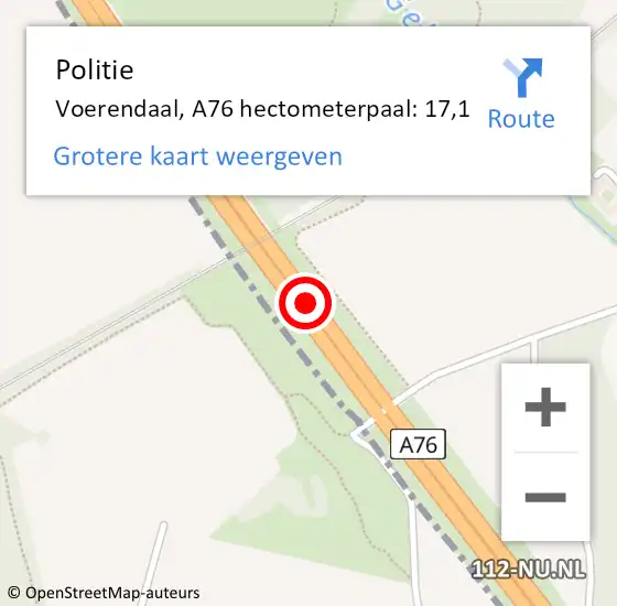 Locatie op kaart van de 112 melding: Politie Voerendaal, A76 hectometerpaal: 17,1 op 1 mei 2022 13:44