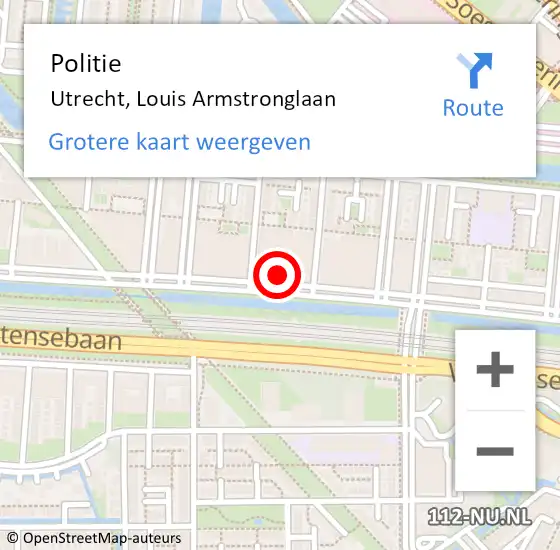 Locatie op kaart van de 112 melding: Politie Utrecht, Louis Armstronglaan op 1 mei 2022 14:01