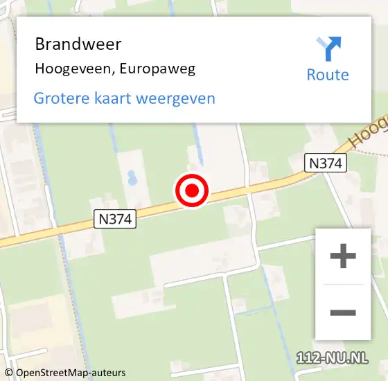 Locatie op kaart van de 112 melding: Brandweer Hoogeveen, Europaweg op 1 mei 2022 14:09