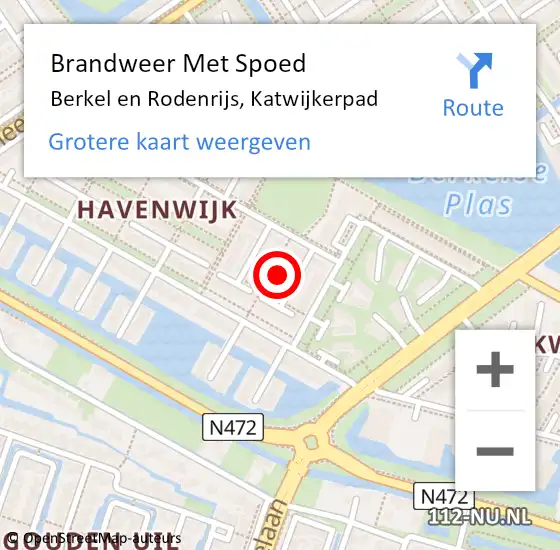 Locatie op kaart van de 112 melding: Brandweer Met Spoed Naar Berkel en Rodenrijs, Katwijkerpad op 1 mei 2022 19:22