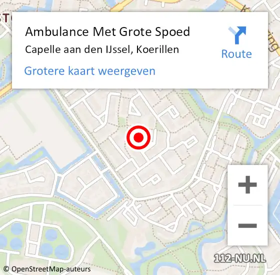 Locatie op kaart van de 112 melding: Ambulance Met Grote Spoed Naar Capelle aan den IJssel, Koerillen op 1 mei 2022 21:12