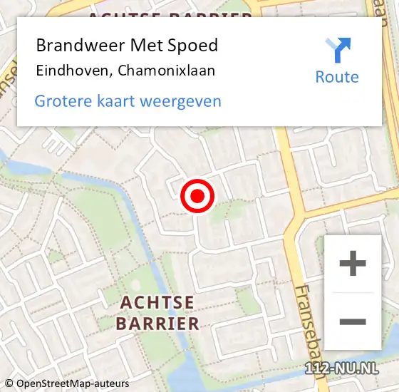 Locatie op kaart van de 112 melding: Brandweer Met Spoed Naar Eindhoven, Chamonixlaan op 1 mei 2022 22:23