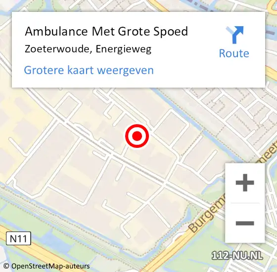 Locatie op kaart van de 112 melding: Ambulance Met Grote Spoed Naar Zoeterwoude, Energieweg op 2 mei 2022 08:56