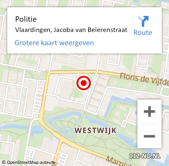 Locatie op kaart van de 112 melding: Politie Vlaardingen, Jacoba van Beierenstraat op 2 mei 2022 09:06