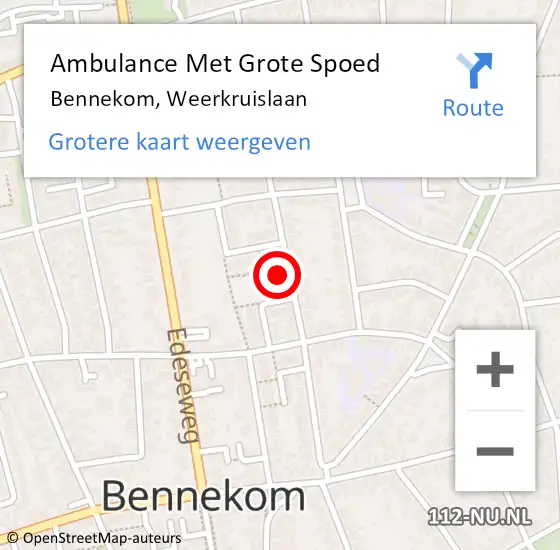 Locatie op kaart van de 112 melding: Ambulance Met Grote Spoed Naar Bennekom, Weerkruislaan op 2 mei 2022 11:22