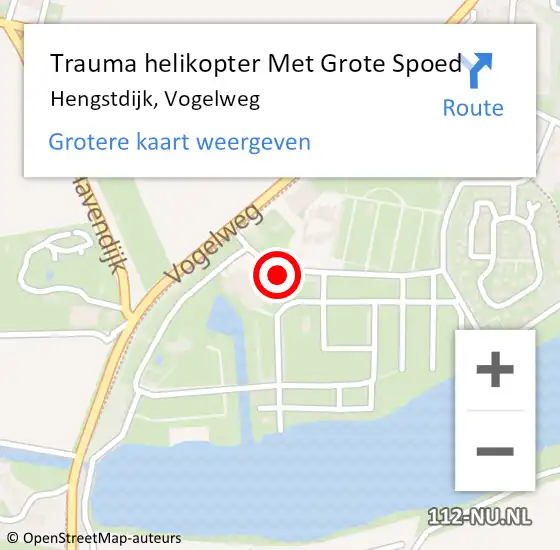 Locatie op kaart van de 112 melding: Trauma helikopter Met Grote Spoed Naar Hengstdijk, Vogelweg op 2 mei 2022 13:01