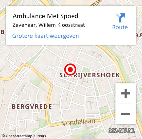 Locatie op kaart van de 112 melding: Ambulance Met Spoed Naar Zevenaar, Willem Kloosstraat op 2 mei 2022 14:19