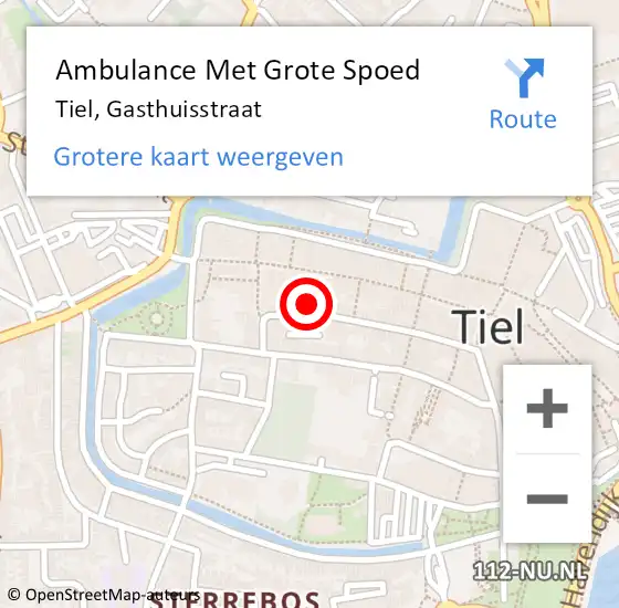 Locatie op kaart van de 112 melding: Ambulance Met Grote Spoed Naar Tiel, Gasthuisstraat op 2 mei 2022 14:33