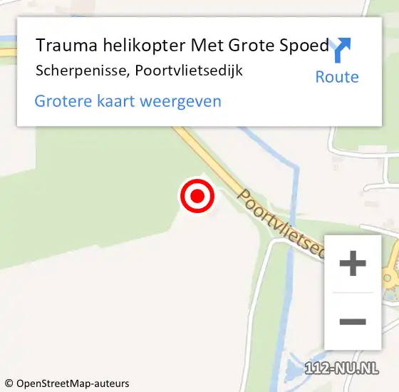Locatie op kaart van de 112 melding: Trauma helikopter Met Grote Spoed Naar Scherpenisse, Poortvlietsedijk op 2 mei 2022 16:32