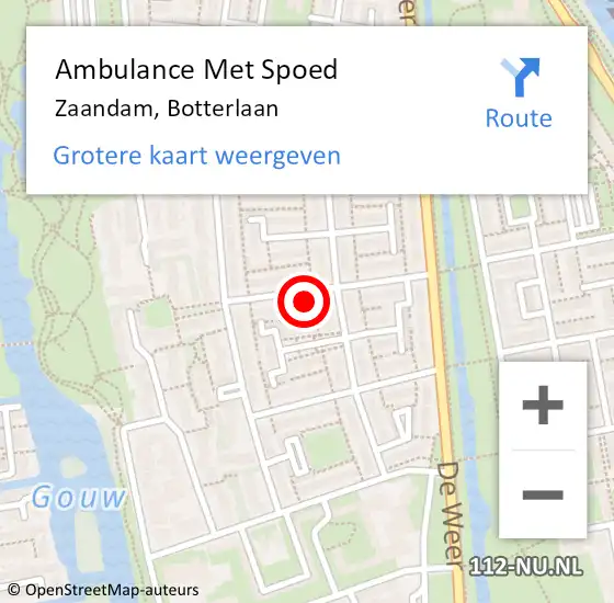 Locatie op kaart van de 112 melding: Ambulance Met Spoed Naar Zaandam, Botterlaan op 2 mei 2022 19:38
